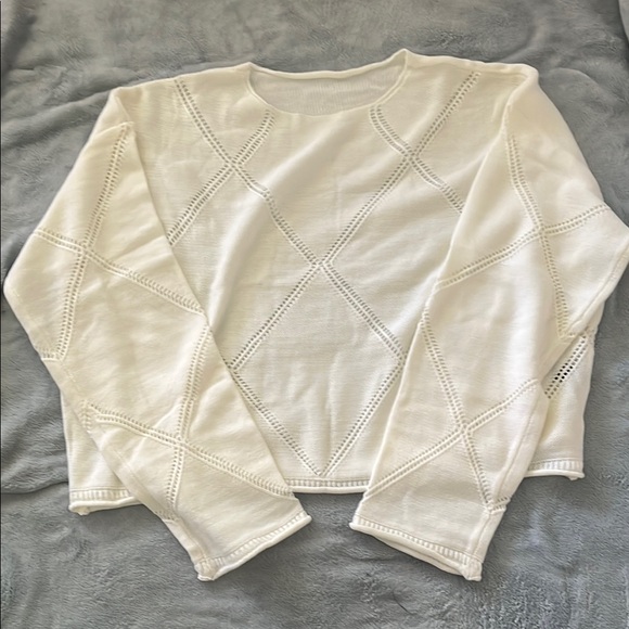 Cream Cropped Sweatshirt with Ribbed Details and Crew Neck - Picture 1 of 2